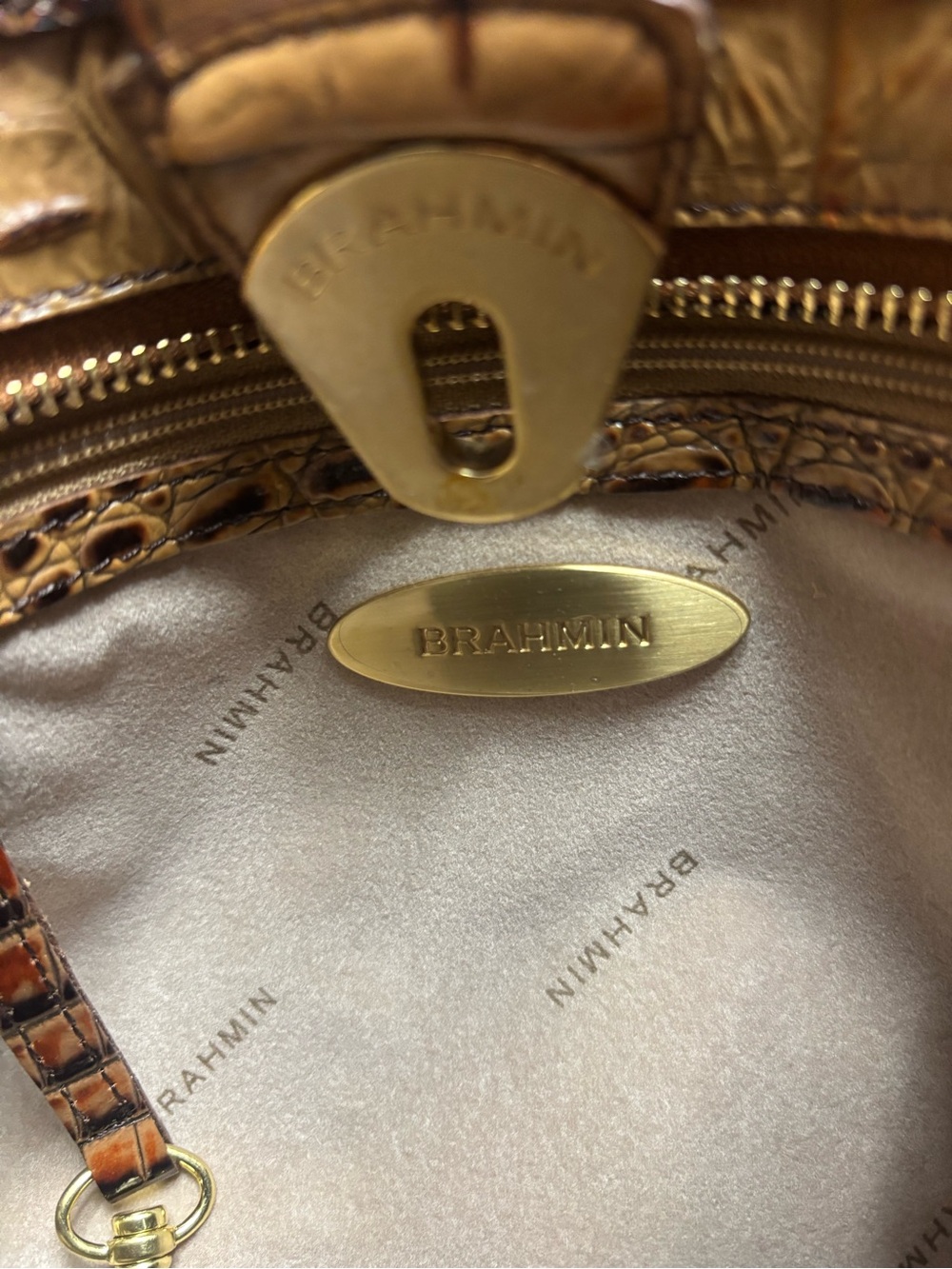 Brahmin Croc-Embossed Shoulder Bag in Cognac Multi-Tone - Picture 6 of 11